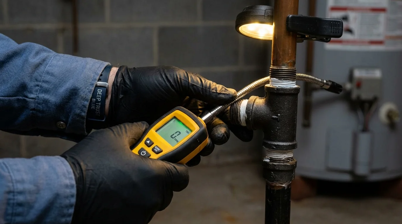 Gas leak detection with electronic sniffer by Johns Plumbing LLC in Hebron